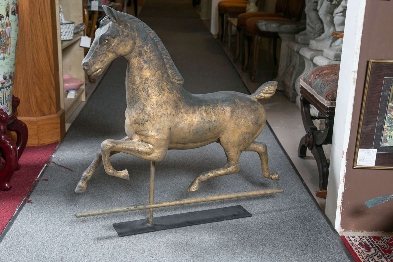 This large full-body, copper hackney horse weathervane is impressive!  The head is cast zinc.  Comes on a museum stand.