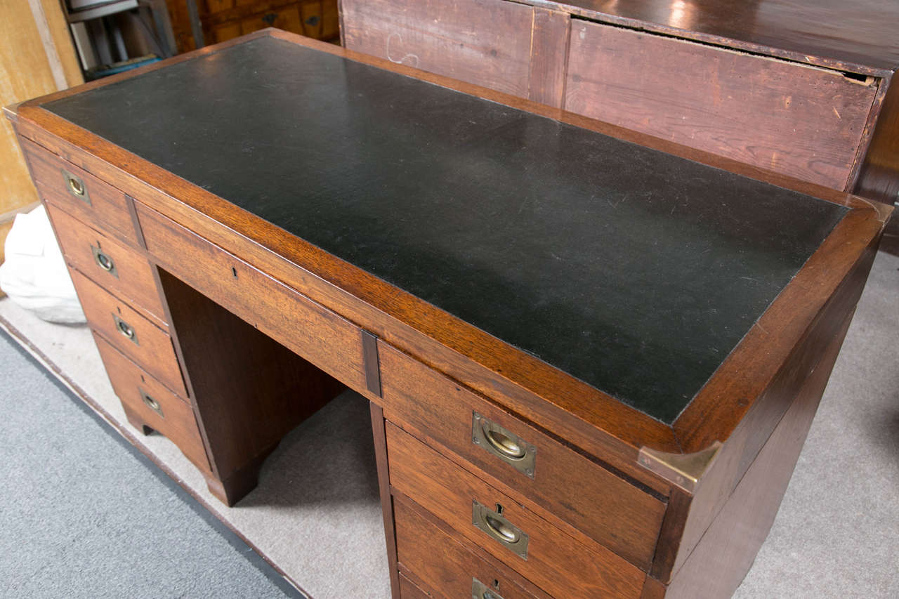 Signed and Dated 19th Century Teak Campaign Desk In Excellent Condition In Stamford, CT