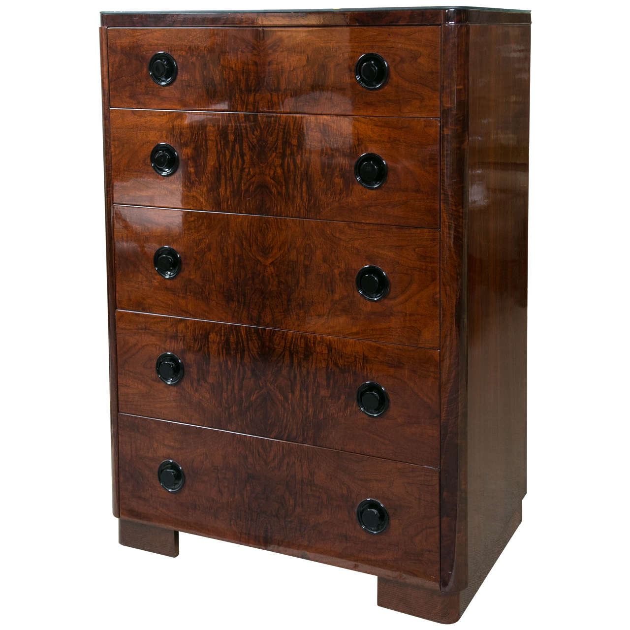 Art Deco Book Matched Walnut Chest of Drawers at 1stdibs
