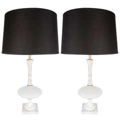 Stunning Pair of Mid-Century Modernist Murano Glass and Carrara Marble Lamps