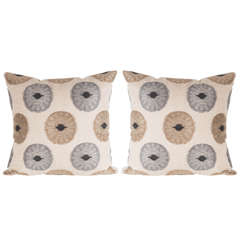 Ultra Chic Pair of Sand Dollar Print Silk and Cotton Blend Pillows