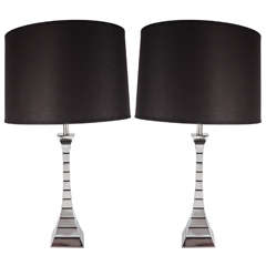 Pair of Mid Century Modern Hourglass Form Channel Lamps in Polished Chrome