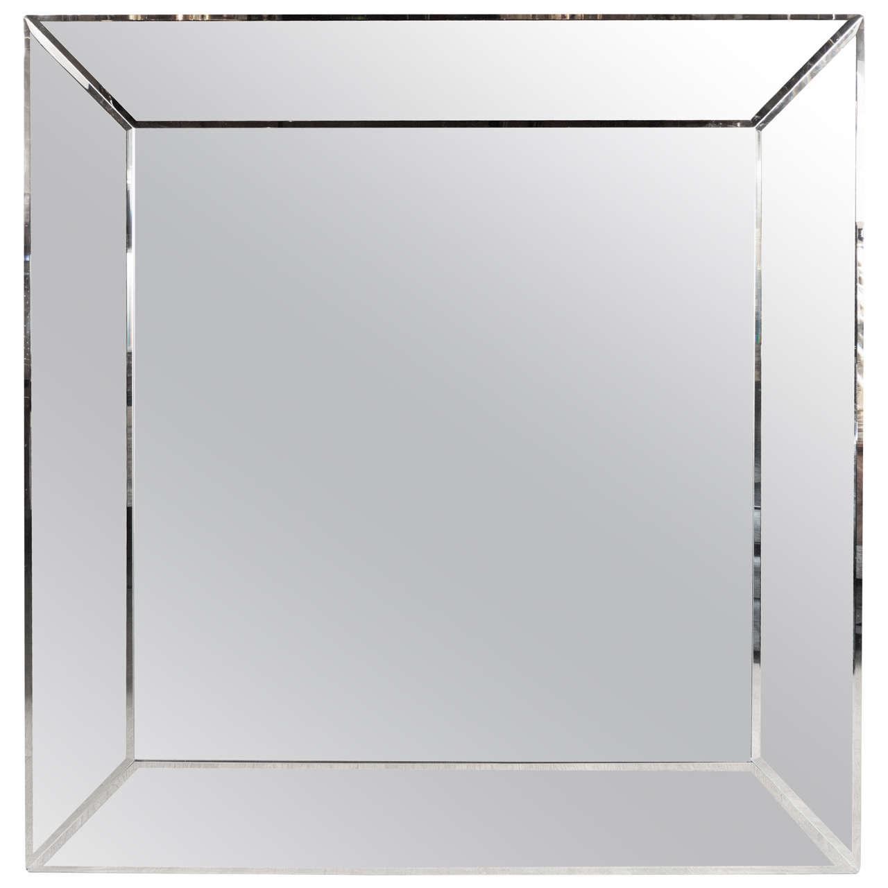 Magnificent Mid-Century Modernist Beveled Square Form Mirror
