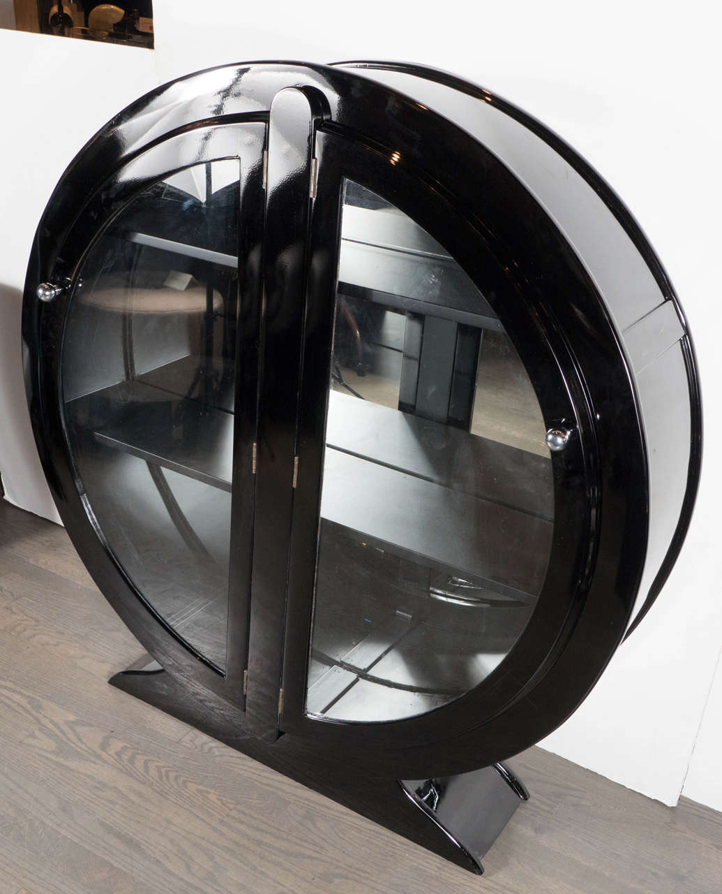 Art Deco Streamlined Bar/ Display Cabinet In Black Lacquer 3