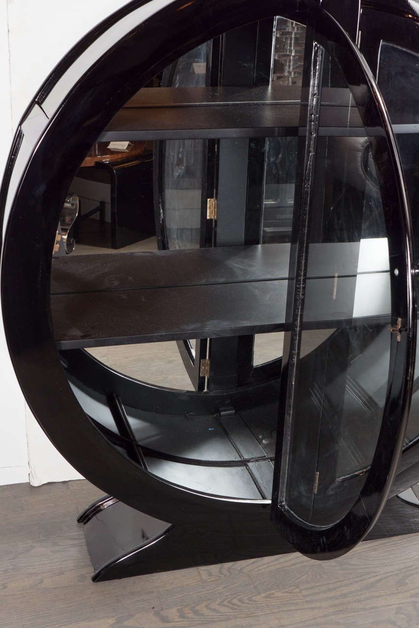 Art Deco Streamlined Bar/ Display Cabinet In Black Lacquer 4