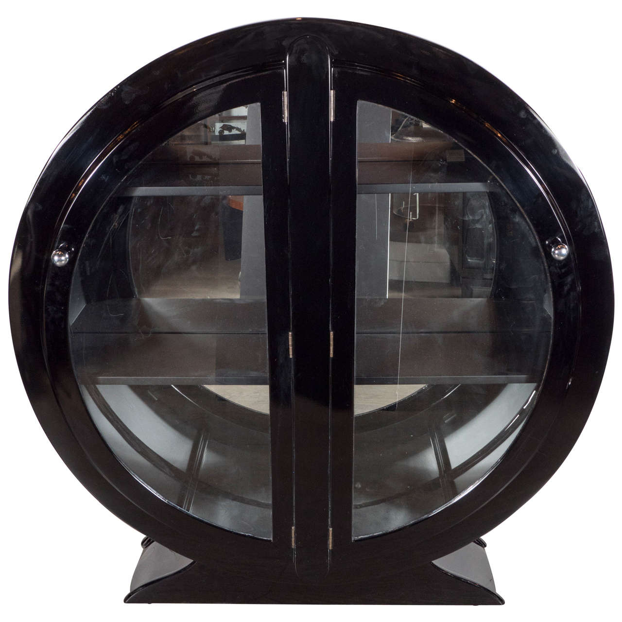Art Deco Streamlined Bar/ Display Cabinet In Black Lacquer