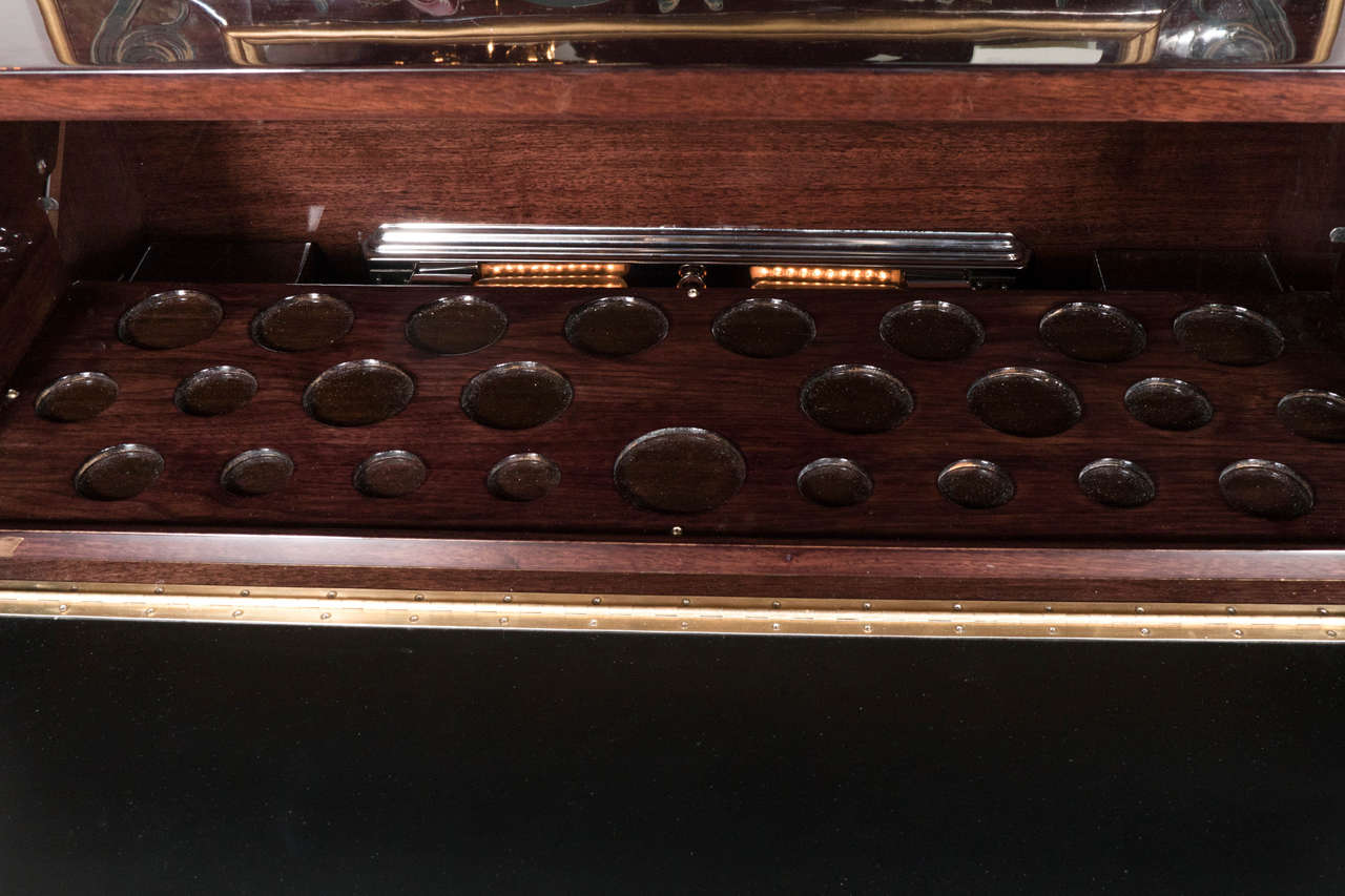 American  Mid-Century Modern Illuminating Bookmatched Walnut & Brass Bar Cabinet