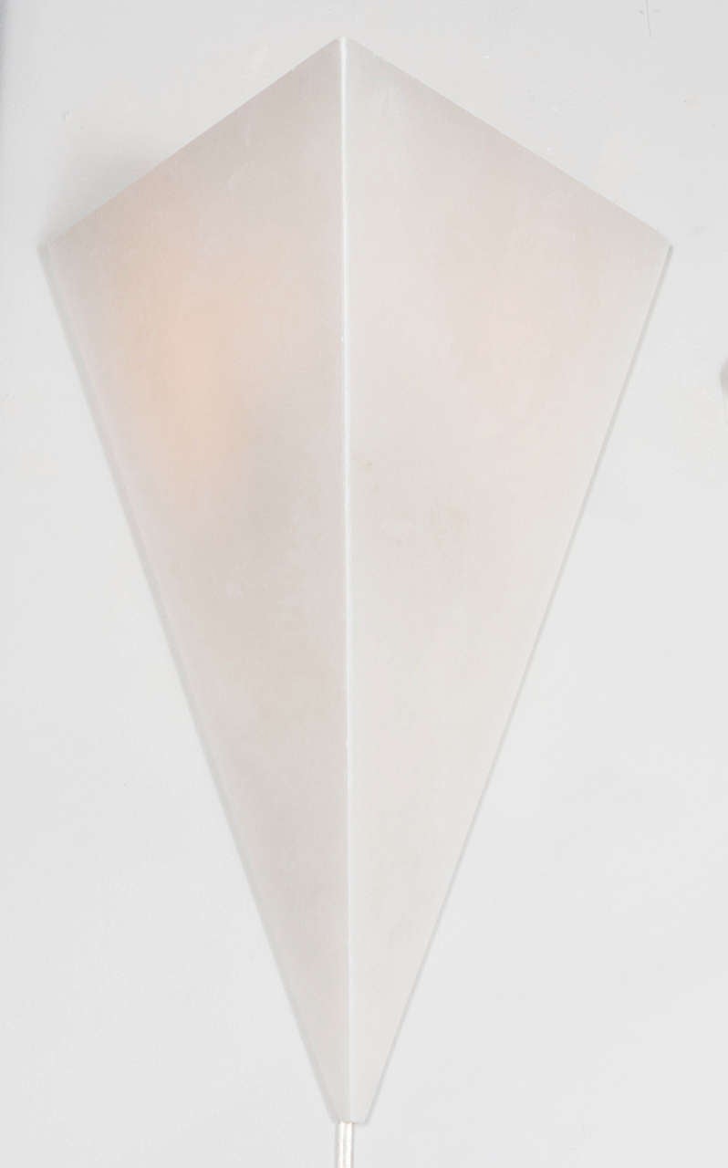 Sculptural Pair of Mid-Century Modernist Pyramid Style Alabaster Sconces 2