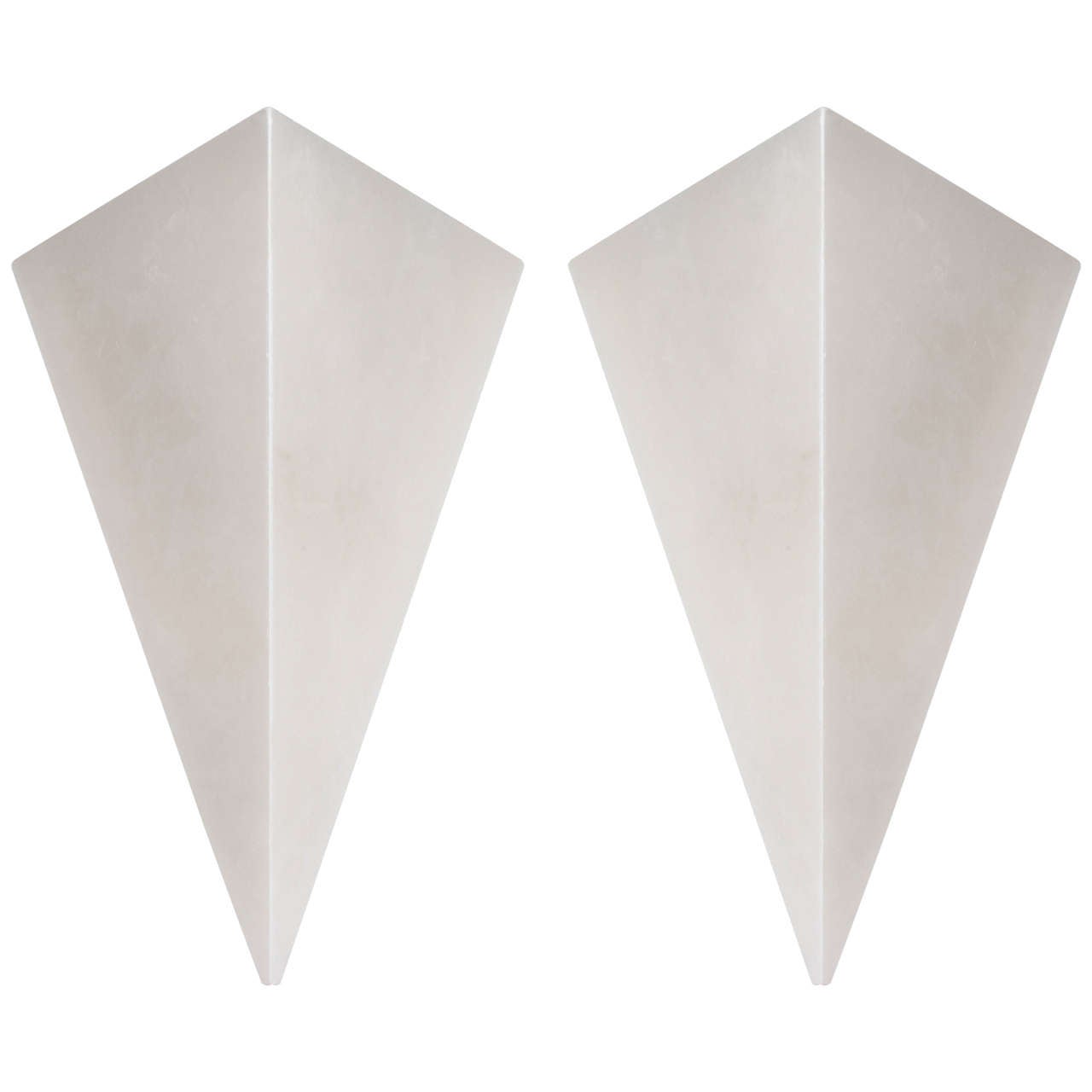 Sculptural Pair of Mid-Century Modernist Pyramid Style Alabaster Sconces