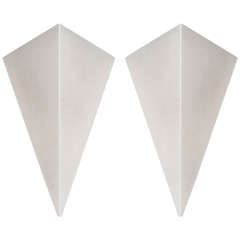 Sculptural Pair of Mid-Century Modernist Pyramid Style Alabaster Sconces