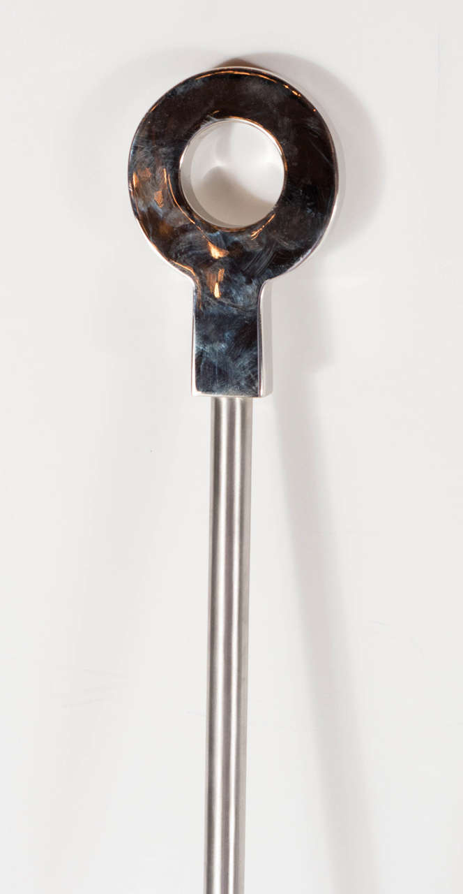 Modernist Brushed and Polished Nickel Four Piece Fire Tool Set by High