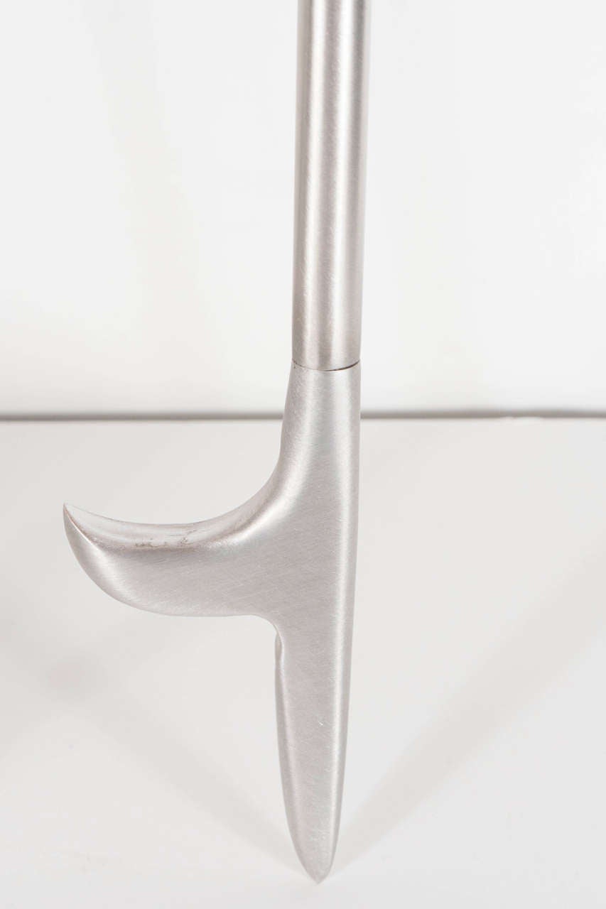 Modernist Brushed and Polished Nickel Four Piece Fire Tool Set by High