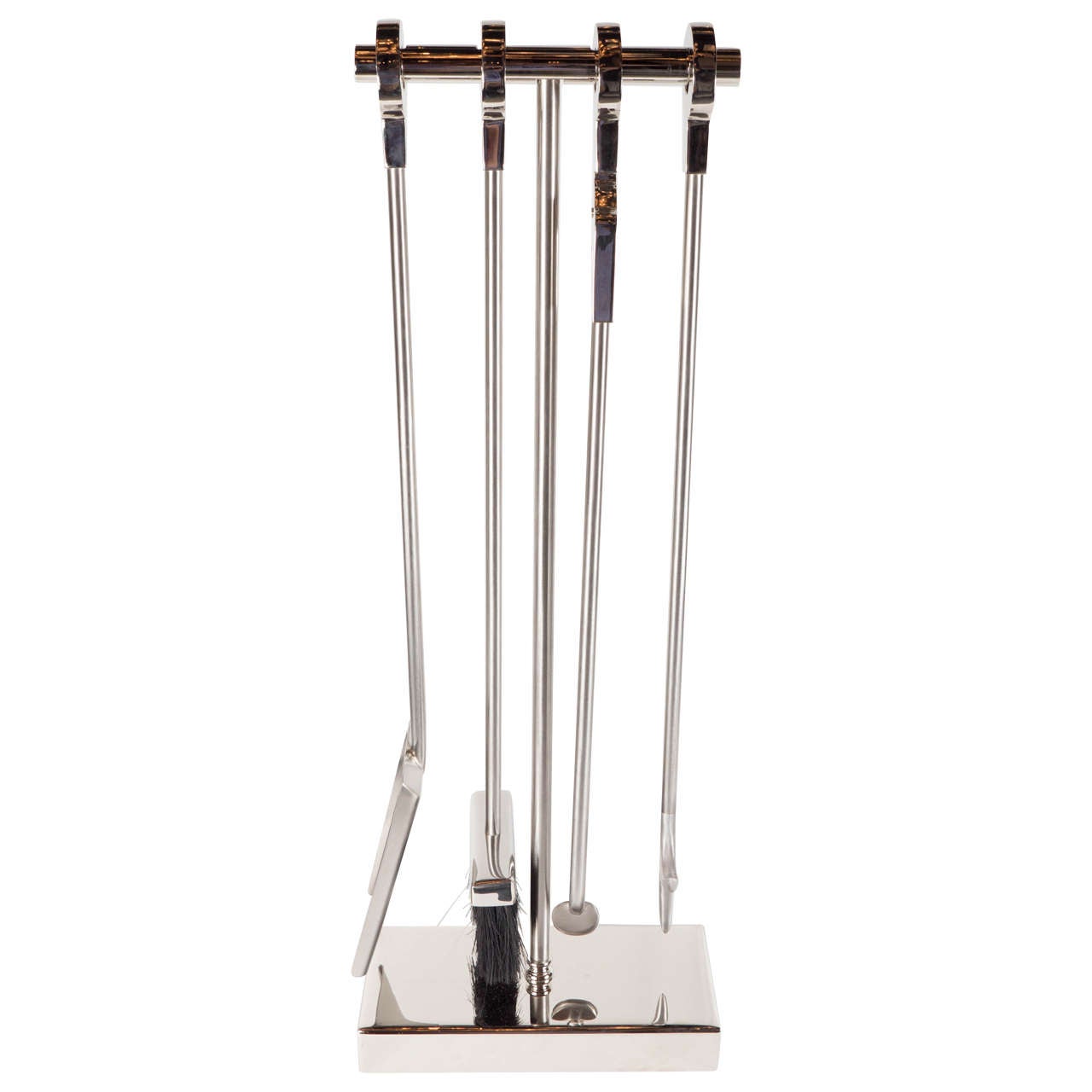 Modernist FourPiece Polished Nickel Fire Tool Set with Polished Brass