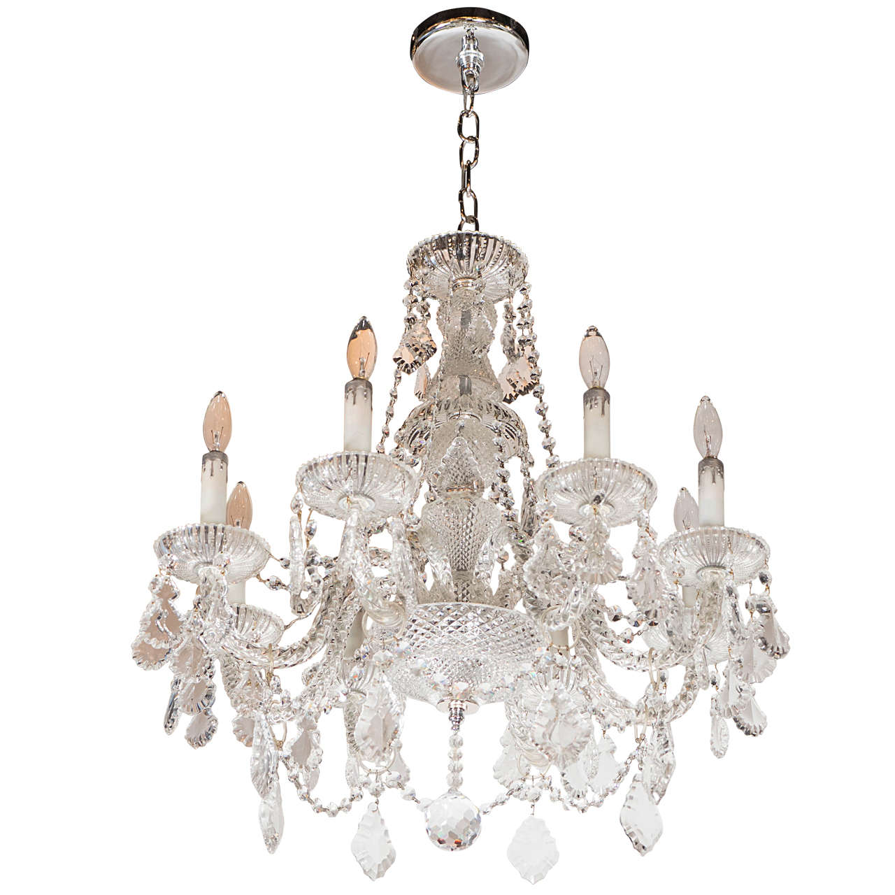 Hollywood Regency Cut Crystal Chandelier with Fine Cut Crystal Pendants