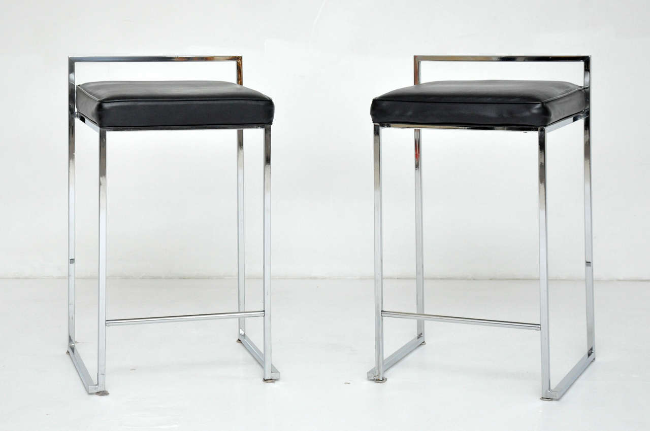 Pair of Chrome Counter Stools Attributed to Milo Baughman