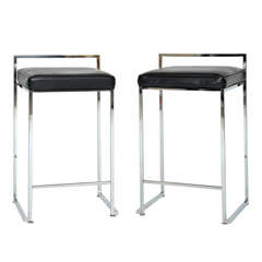 Pair of Chrome Counter Stools Attributed to Milo Baughman