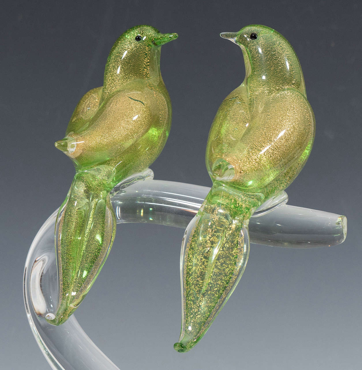 Mid-Century Modern A Midcentury Formia Murano Glass Perching Birds Sculpture