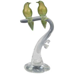 A Midcentury Formia Murano Glass Perching Birds Sculpture