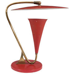  Spectacular Italian Mid-Century Modernist Brass and Red Enamel Table Lamp