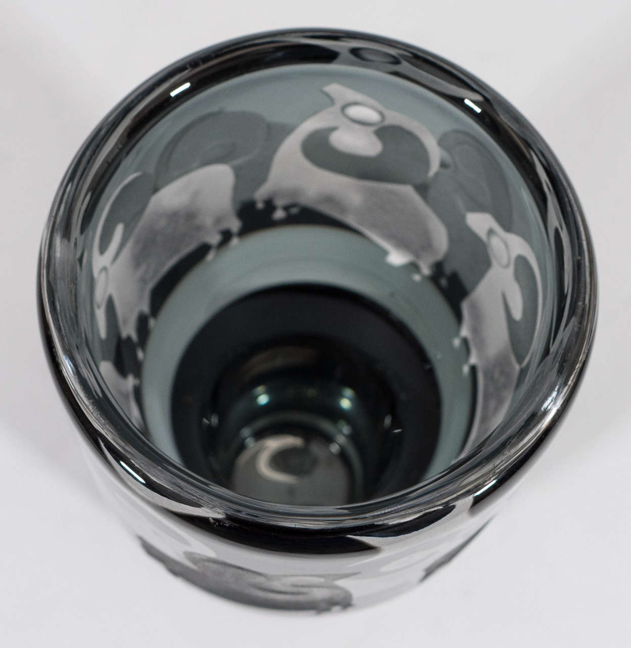 Swedish Blown Glass Gray Vase with Ram Detail by O. Sandberg for Kosta 1