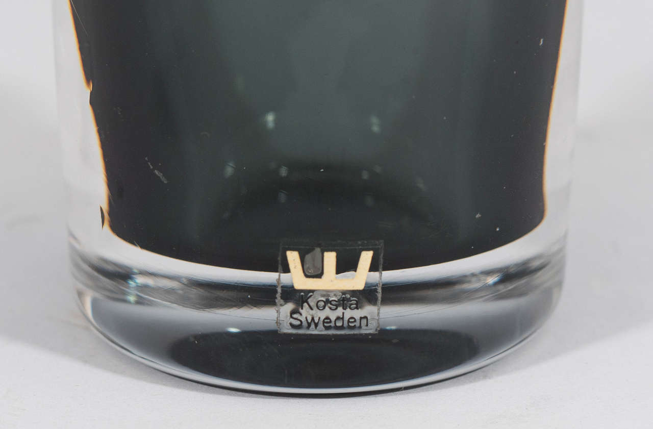 Swedish Blown Glass Gray Vase with Ram Detail by O. Sandberg for Kosta 2