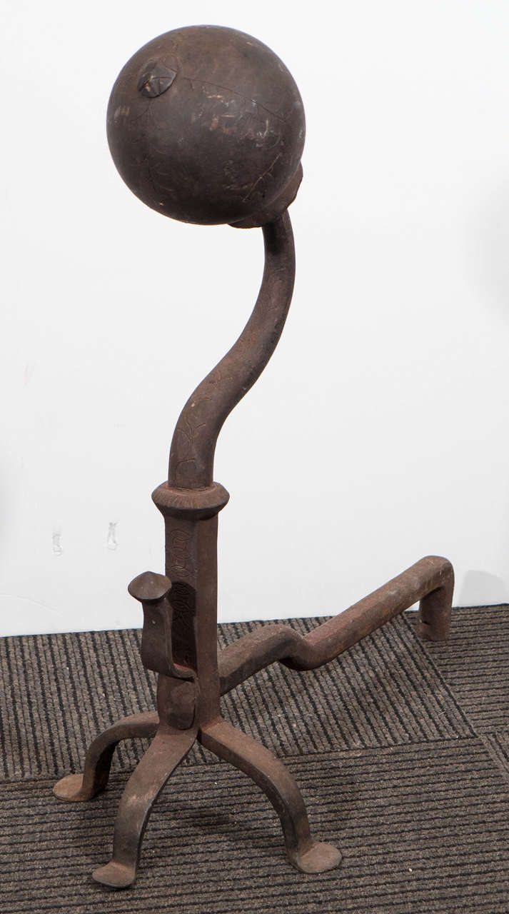 Early 19th Century Pair of Rare Cast Iron Andirons 2