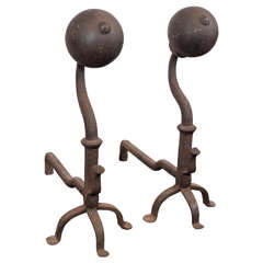 Early 19th Century Pair of Rare Cast Iron Andirons