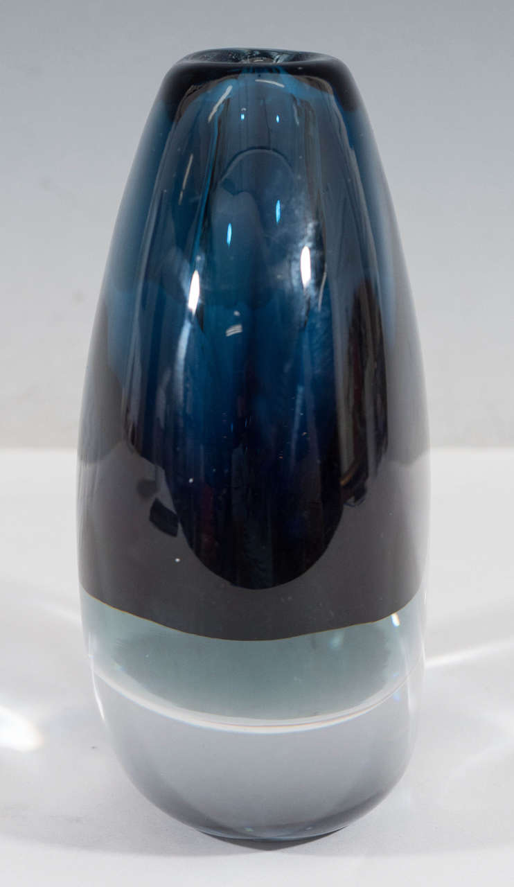 Swedish Vicke Lindstrand Blue Cased Glass Vase for Kosta Boda