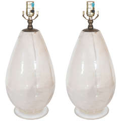 Pair of Italian Midcentury Murano Glass Egg Shaped Table Lamps