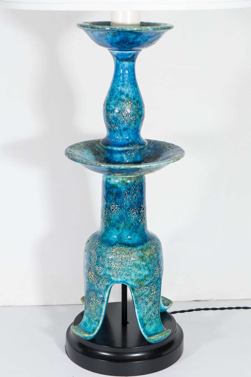 Mid-Century Modern 'Rimini Blu' Ceramic Pagoda Lamp attributed to Zaccagnini