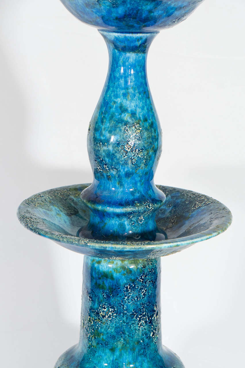 Glazed 'Rimini Blu' Ceramic Pagoda Lamp attributed to Zaccagnini