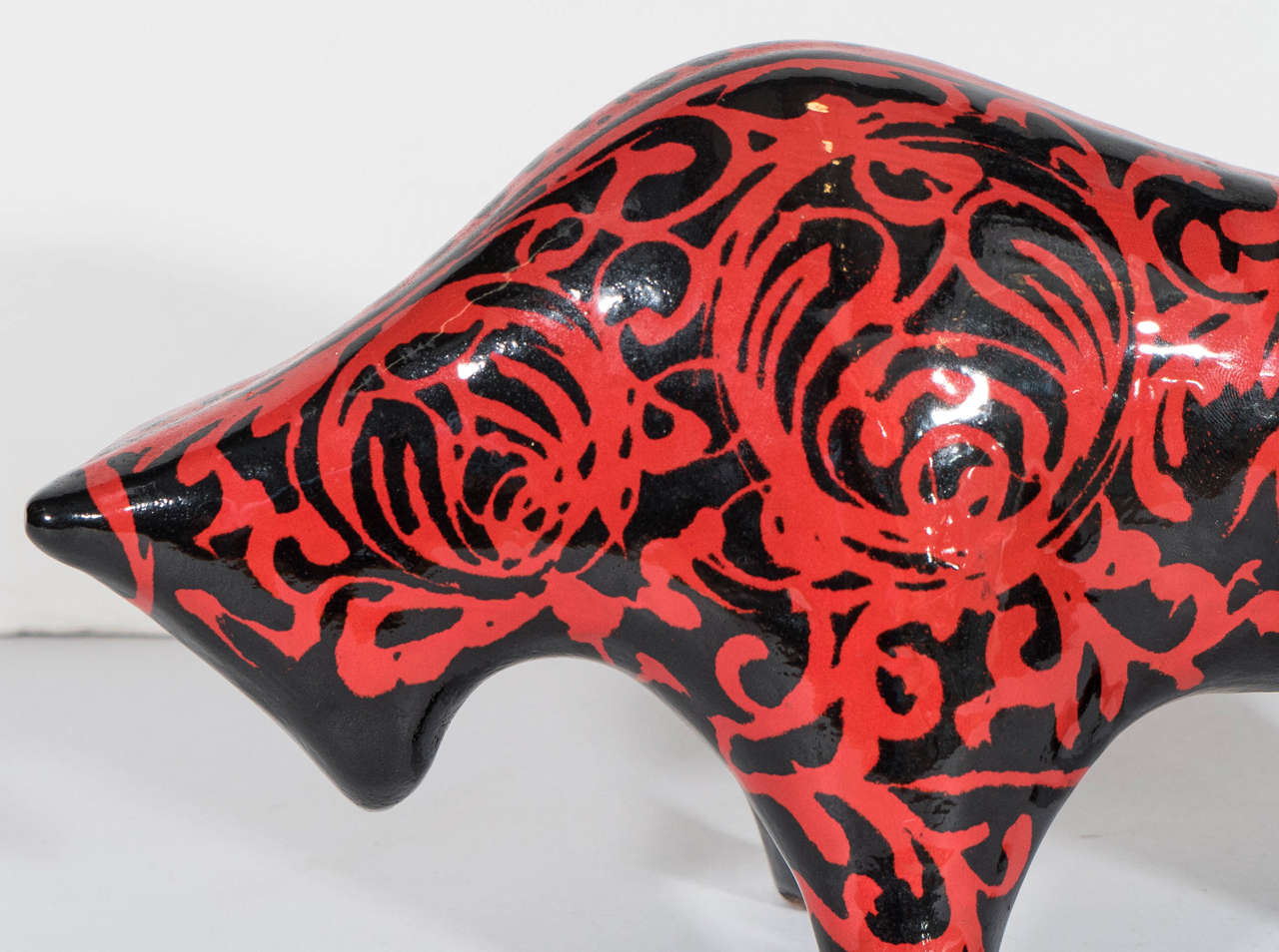 Mid-Century Modern A Midcentury Bitossi Sculptural Ceramic Bull in Black and Red by Alvino Bagni