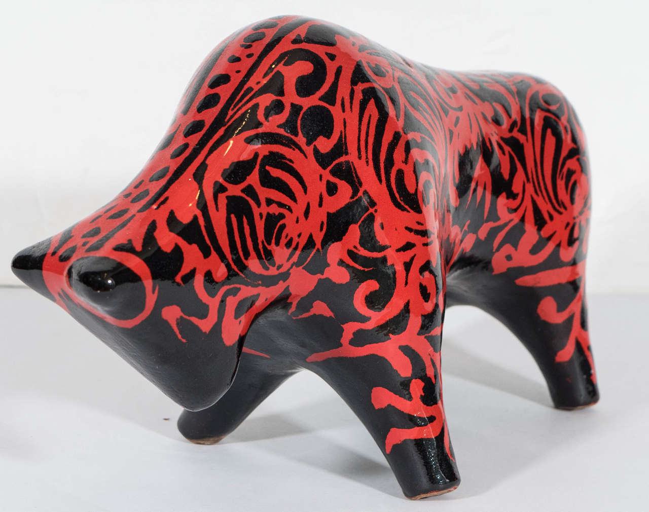 Italian A Midcentury Bitossi Sculptural Ceramic Bull in Black and Red by Alvino Bagni