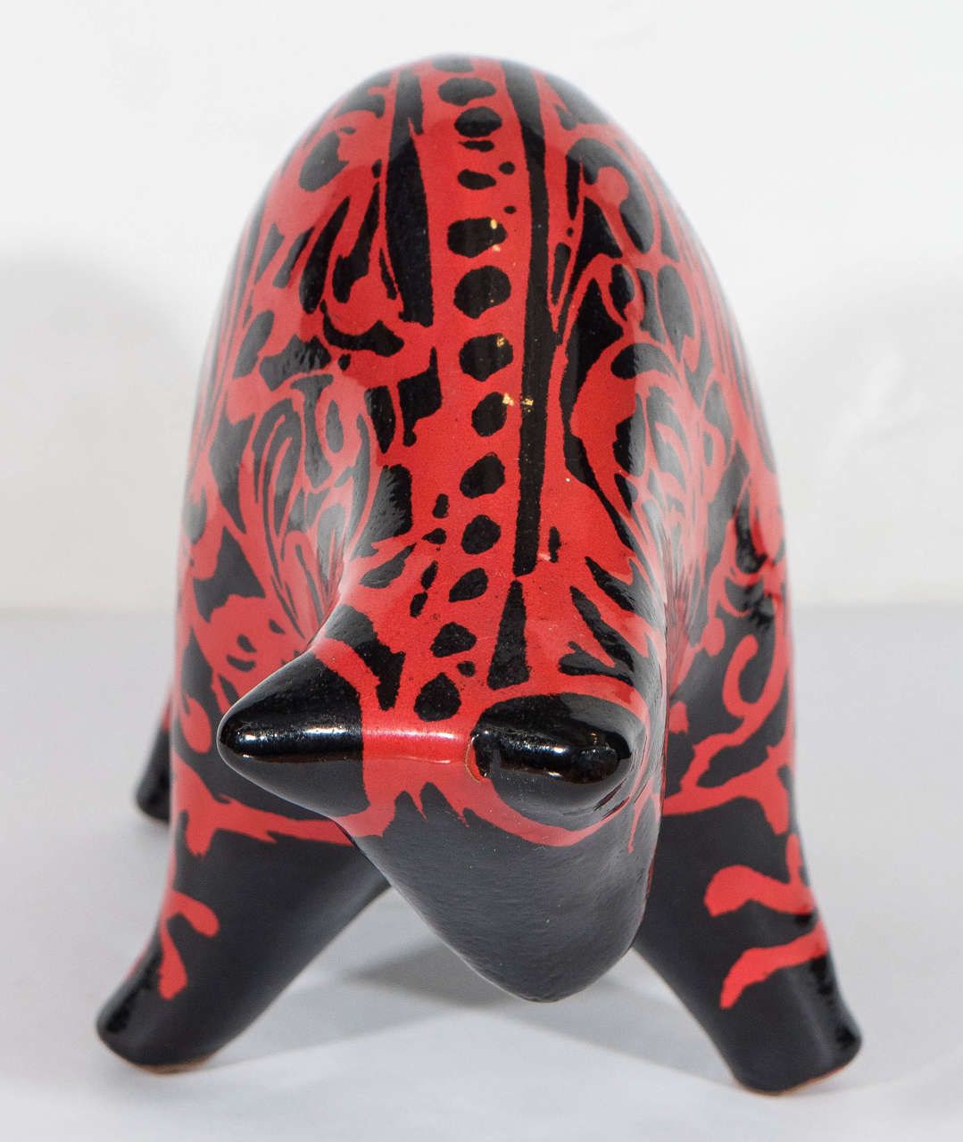 Glazed A Midcentury Bitossi Sculptural Ceramic Bull in Black and Red by Alvino Bagni