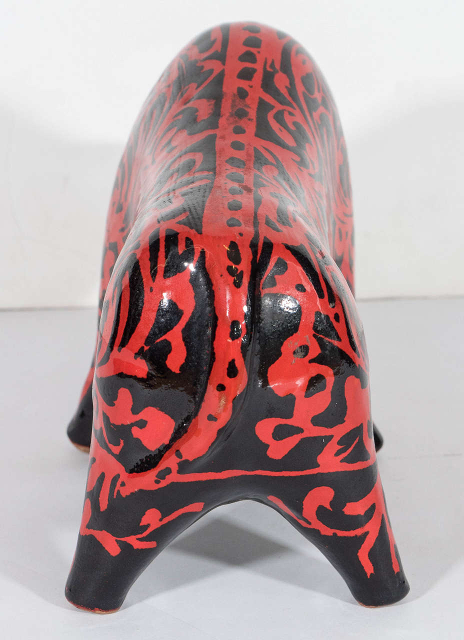 A Midcentury Bitossi Sculptural Ceramic Bull in Black and Red by Alvino Bagni In Good Condition In Astoria, NY