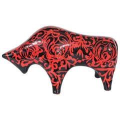 Retro A Midcentury Bitossi Sculptural Ceramic Bull in Black and Red by Alvino Bagni