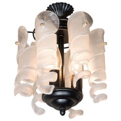 Midcentury Petite Murano Glass Chandelier with Curled Art Glass Panels