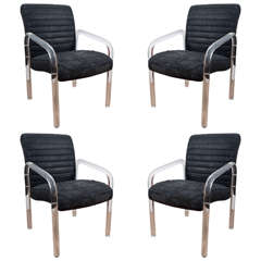 Set of Four Lucite Armchairs with Faux Leather Upholstery by Leon Rosen for Pace