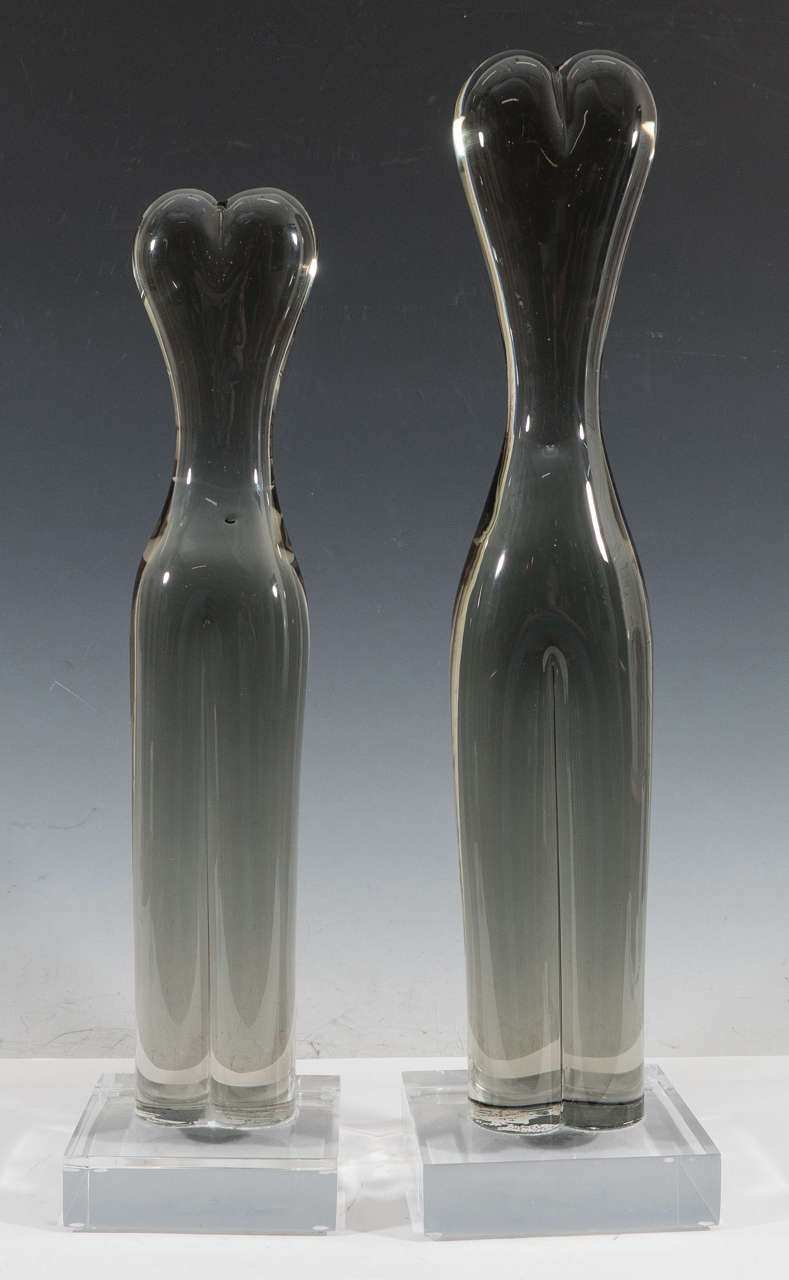 Pair of Rare Studio Glass Sculptures of Abstract Female Torsos