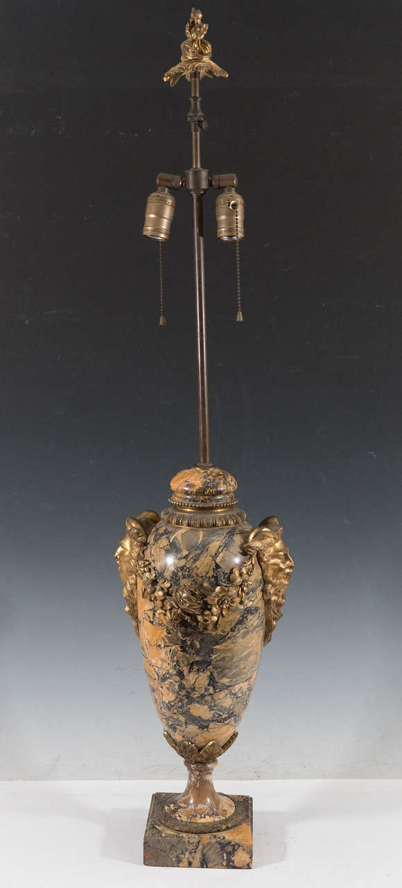Stunning French 19th Century Bronze & Marble Satyr Lamp