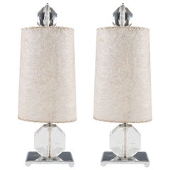 Rare Pair of Glass Gemstone Form Table Lamps on Chrome Bases