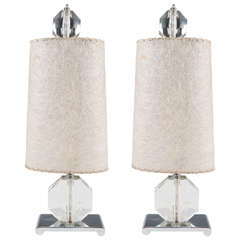 Rare Pair of Glass Gemstone Form Table Lamps on Chrome Bases 4