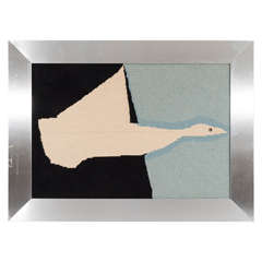 Midcentury Abstract Bird Needlepoint with Aluminum Frame