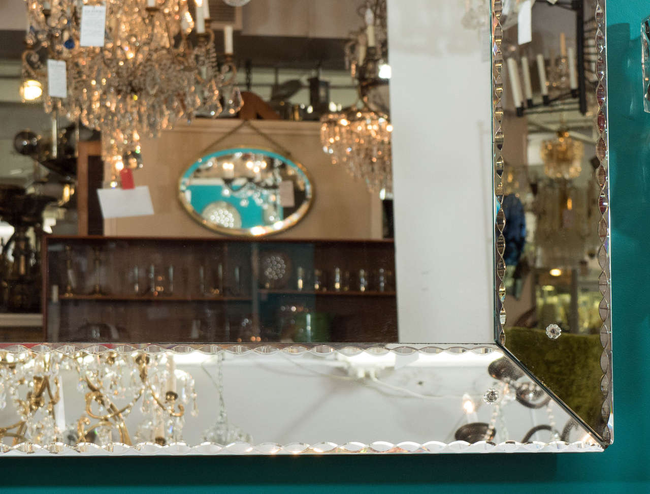 Large Midcentury Hollywood Regency Rectangular Mirror with Beveled Border In Good Condition In New York, NY