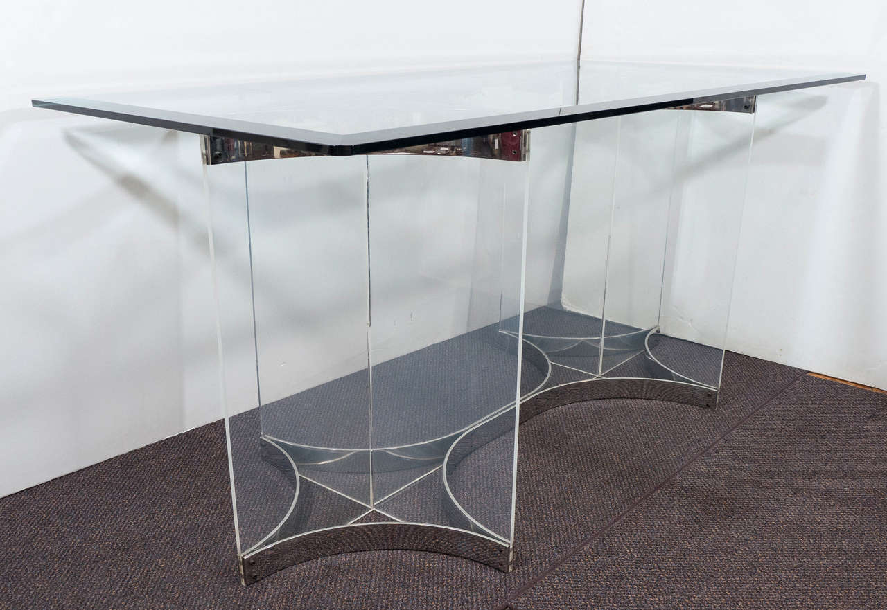 Alessandro Albrizzi Console with Lucite and Steel Double Diamond Form Base
