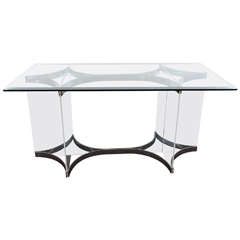 Alessandro Albrizzi Console with Lucite and Steel Double Diamond Form Base