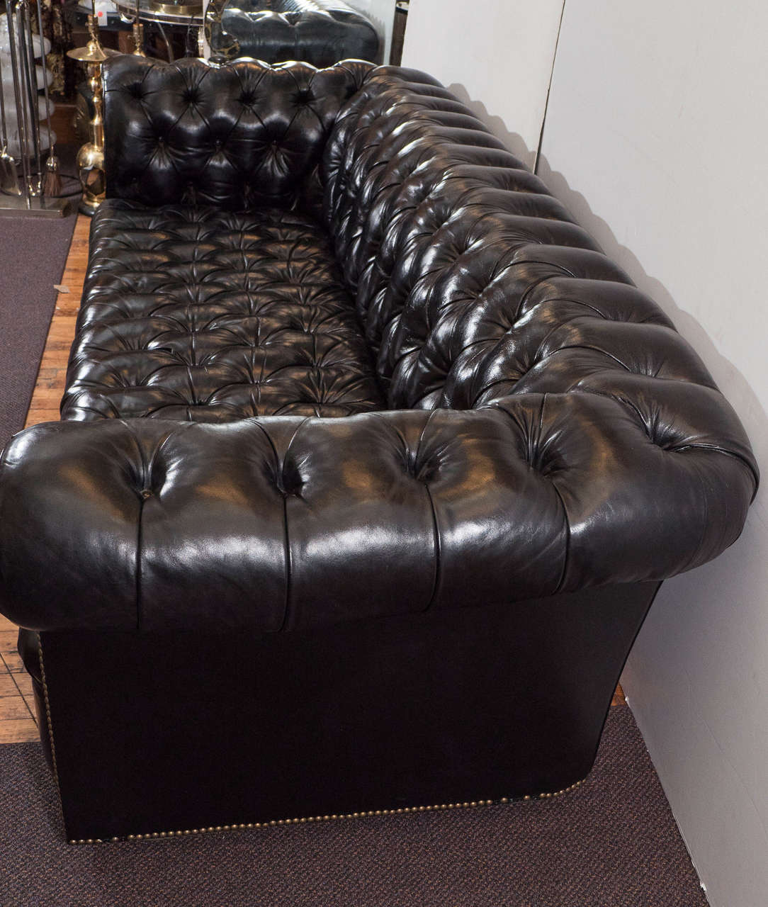 20th Century Midcentury Chesterfield Sofa in Tufted Black Leather