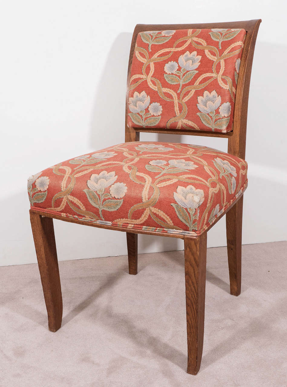 Pair of Art Deco Arm and Side Chairs in Cushioned Solid Wood