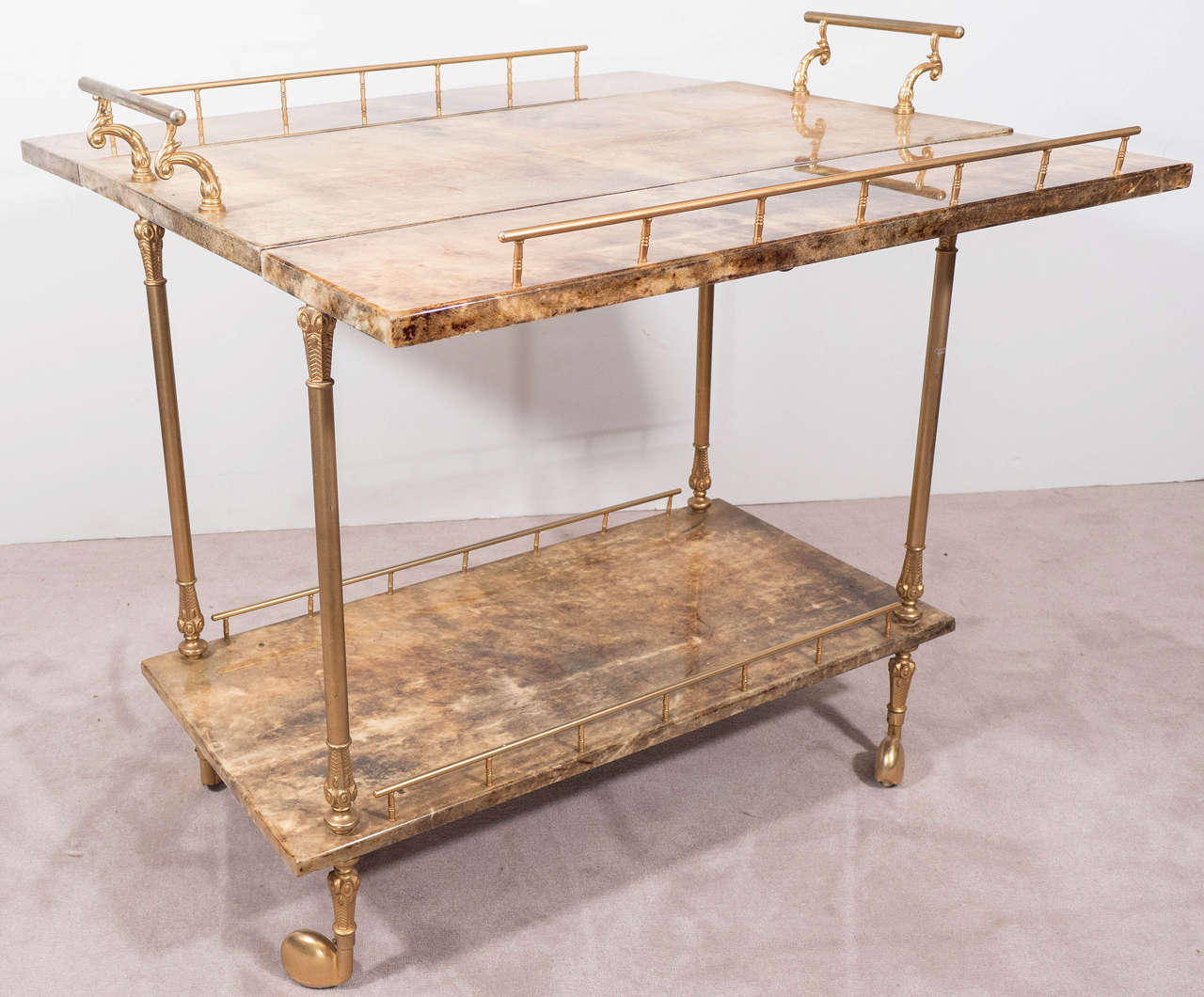 An Aldo Tura Goat Skin Bar Cart In Good Condition In New York, NY