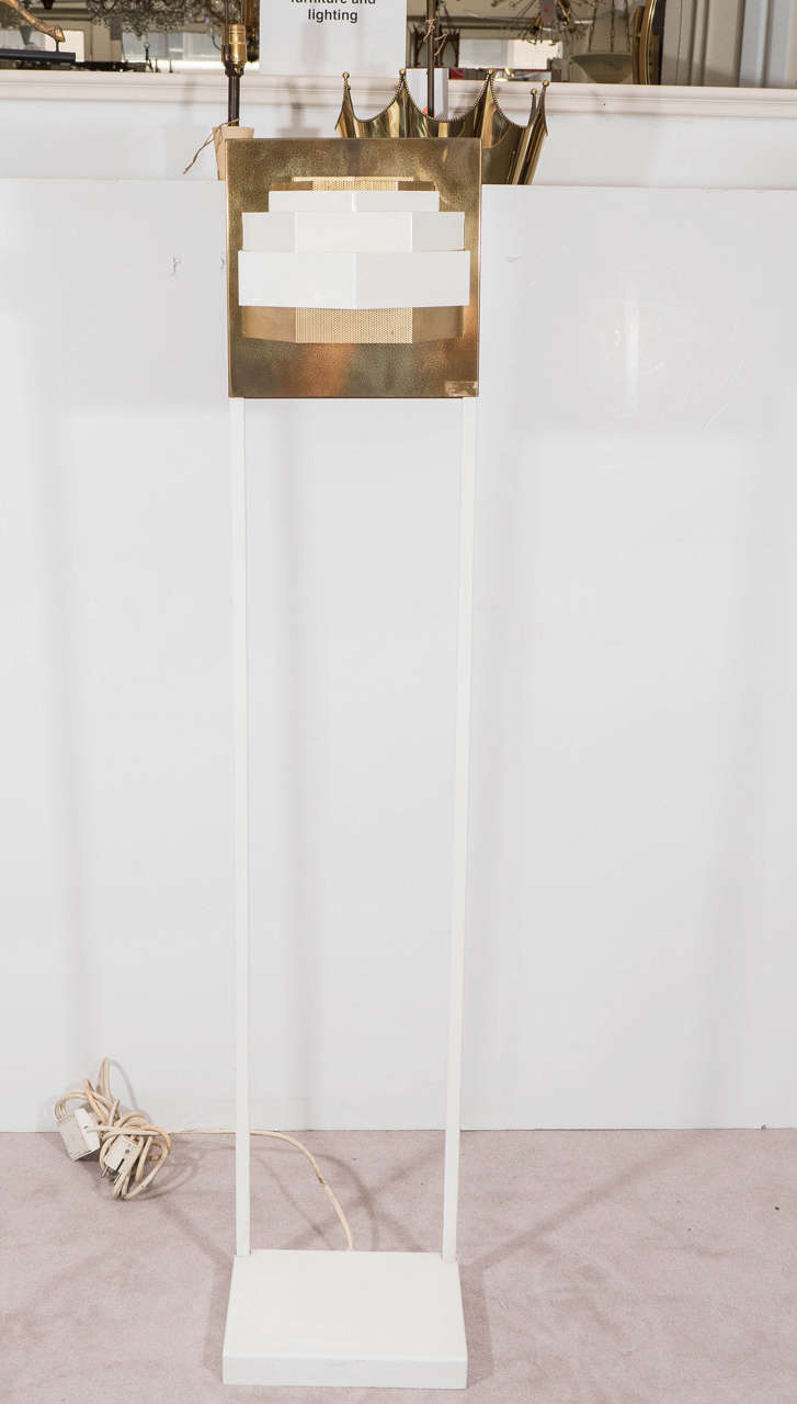 Mid-Century Modern A Midcentury Sculptural Floor Lamp in White Enamel and Brass